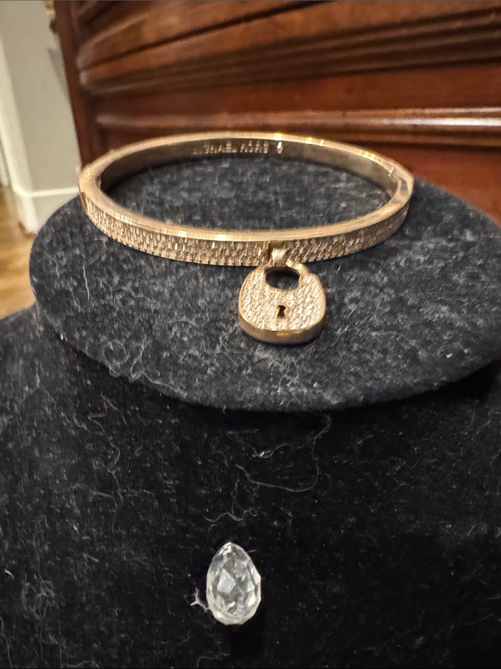 Gold Tone Micheal Kors Padlock Charm Bangle Bracelet - Women's Jewelry